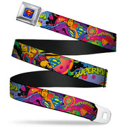 Superman Full Color Blue Seatbelt Belt - SUPERMAN Poses/Battling Mongul Black/Multi Neon Webbing Seatbelt Belts DC Comics