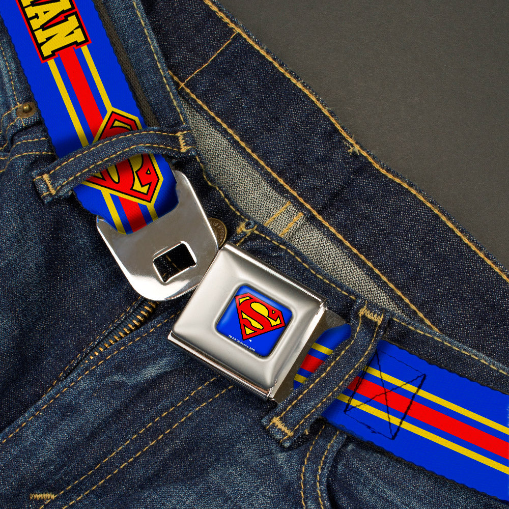 Superman Full Color Blue Seatbelt Belt - SUPERMAN/Shield Stripe Blue/Yellow/Red Webbing Seatbelt Belts DC Comics