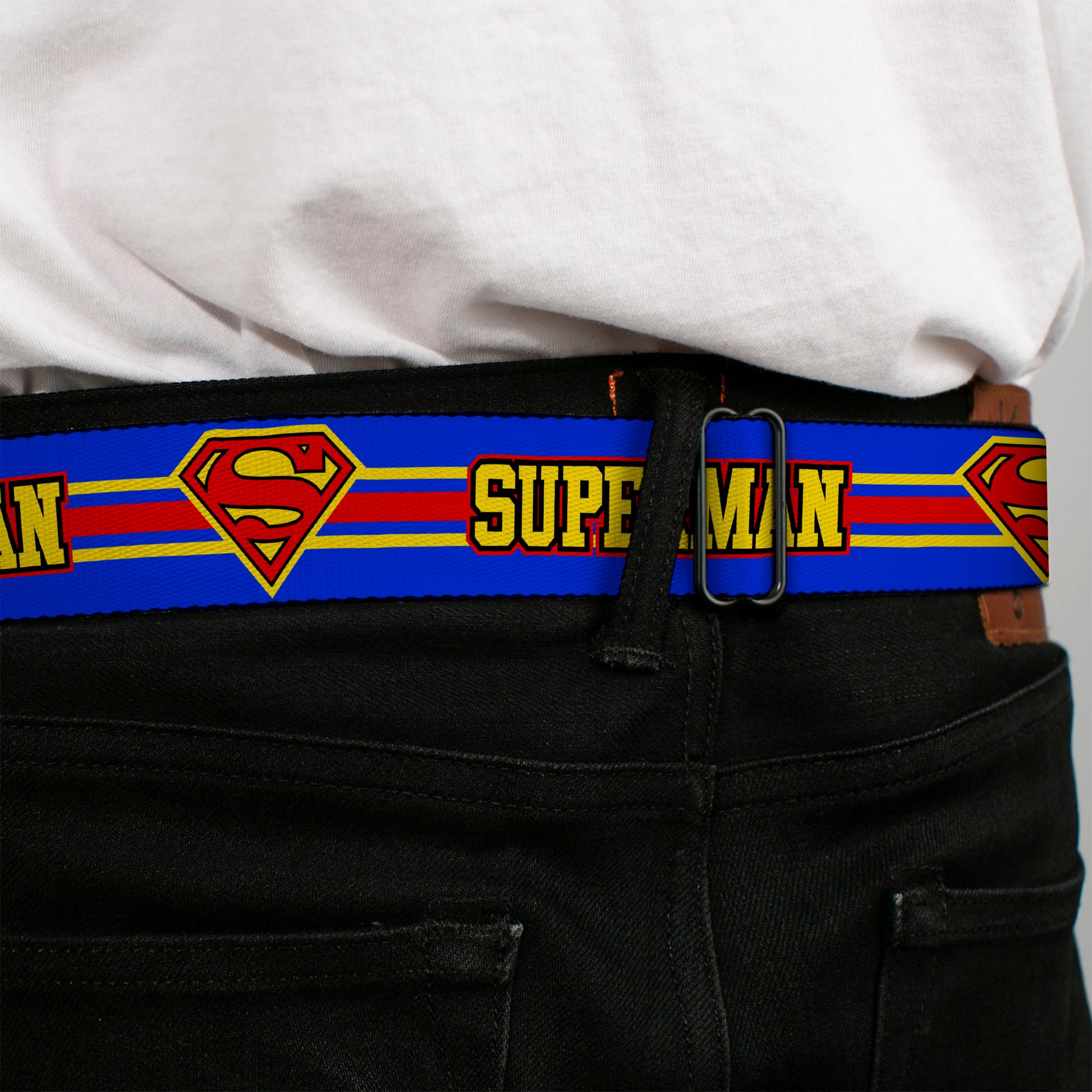 Superman Full Color Blue Seatbelt Belt - SUPERMAN/Shield Stripe Blue/Yellow/Red Webbing Seatbelt Belts DC Comics