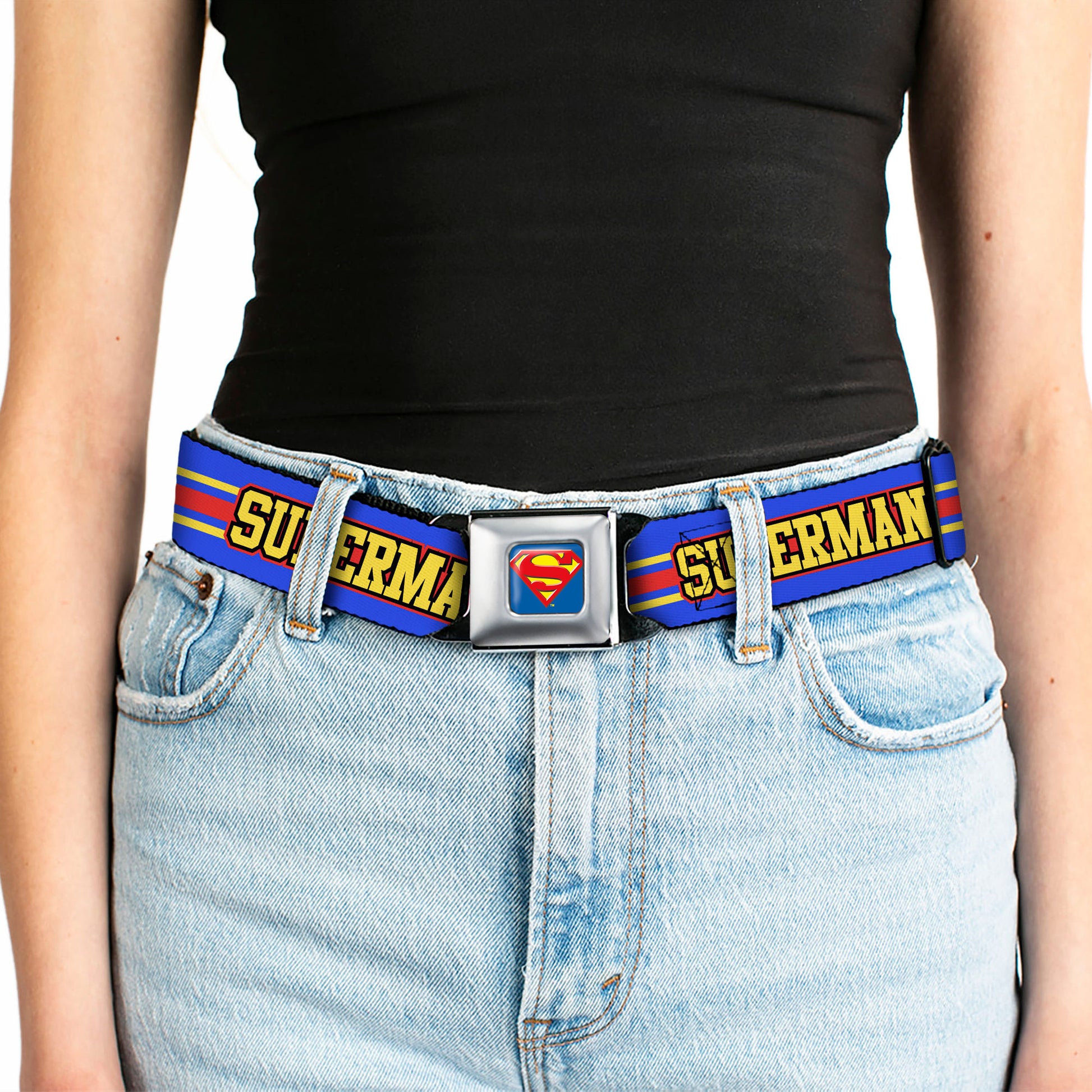 Superman Full Color Blue Seatbelt Belt - SUPERMAN/Shield Stripe Blue/Yellow/Red Webbing Seatbelt Belts DC Comics