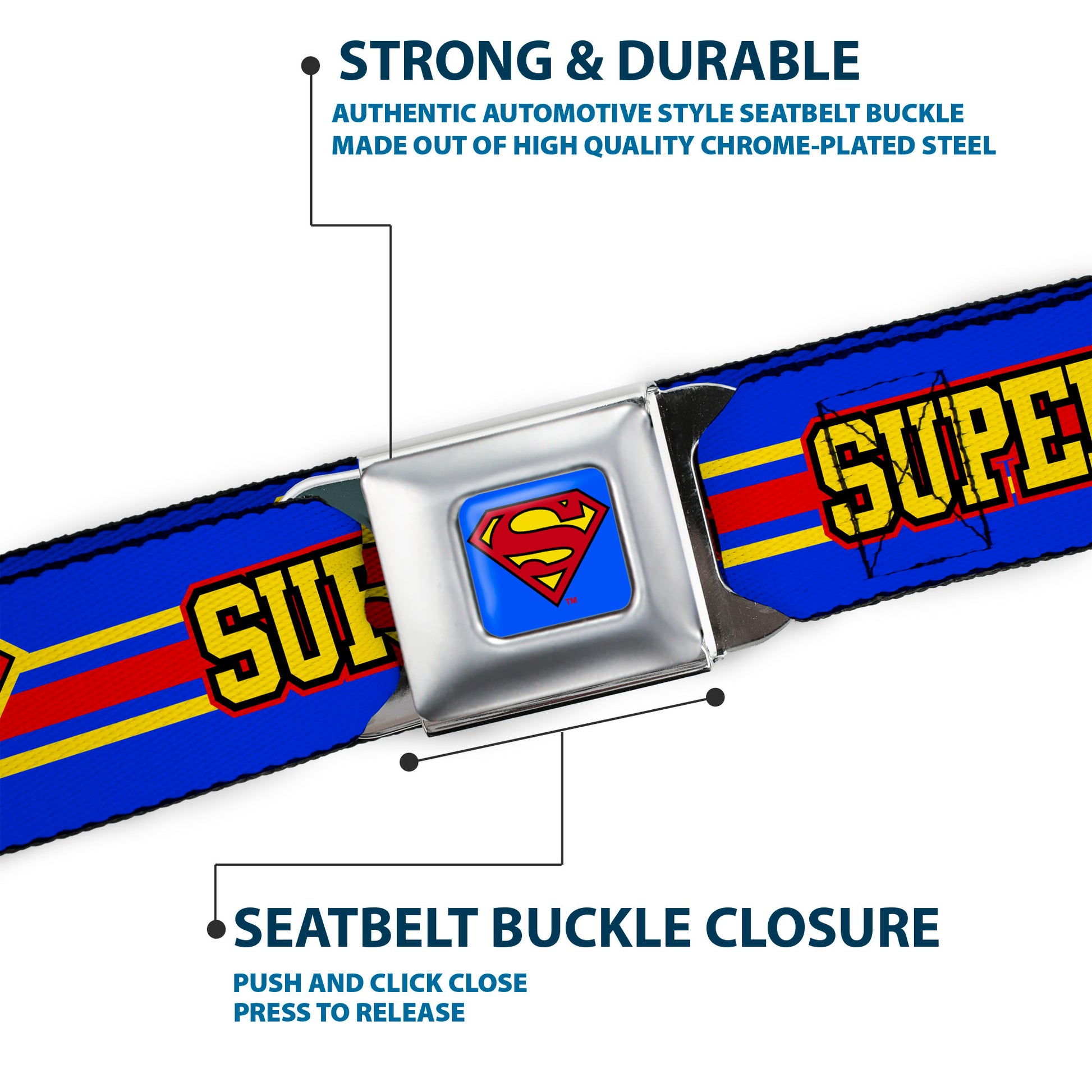 Superman Full Color Blue Seatbelt Belt - SUPERMAN/Shield Stripe Blue/Yellow/Red Webbing Seatbelt Belts DC Comics