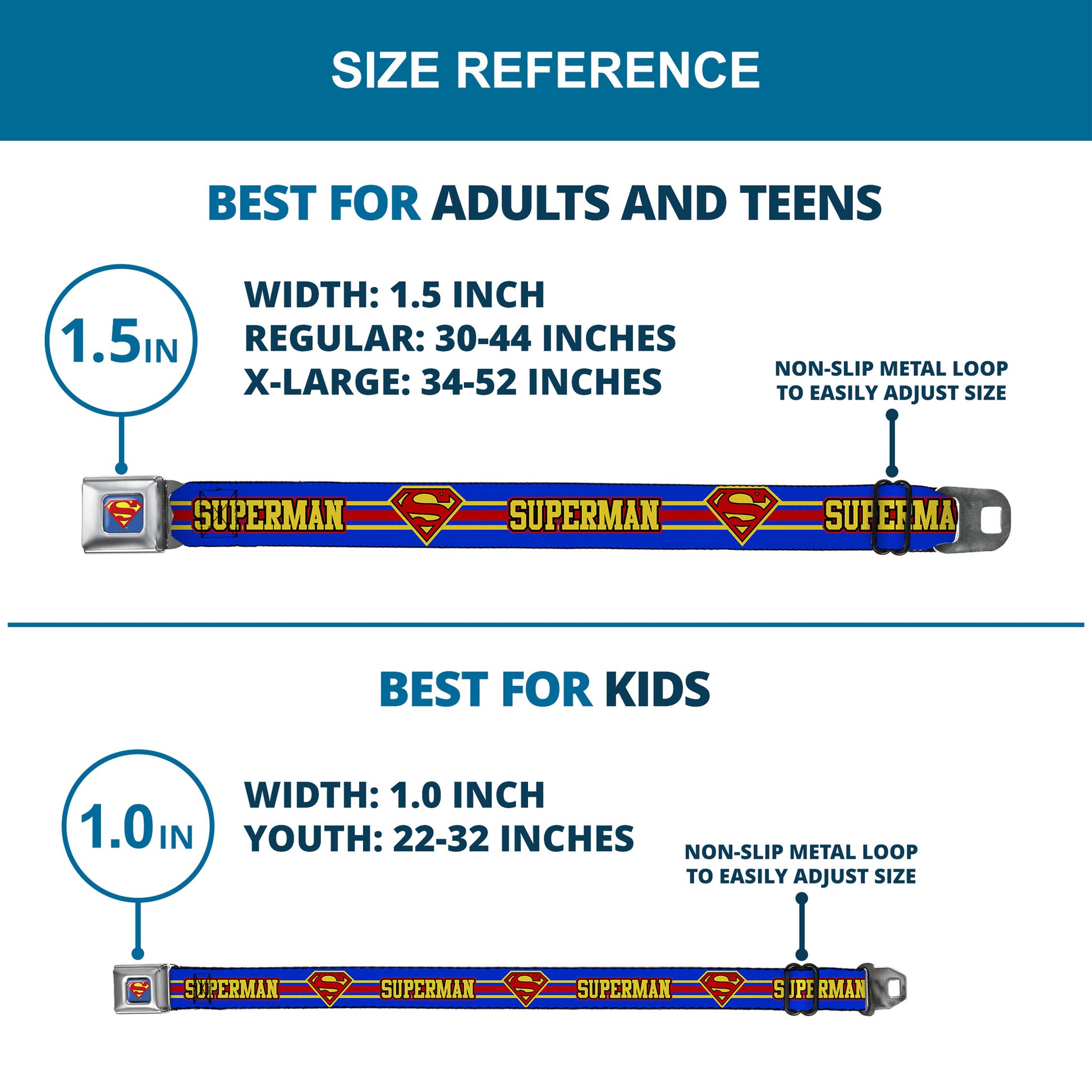 Superman Full Color Blue Seatbelt Belt - SUPERMAN/Shield Stripe Blue/Yellow/Red Webbing Seatbelt Belts DC Comics