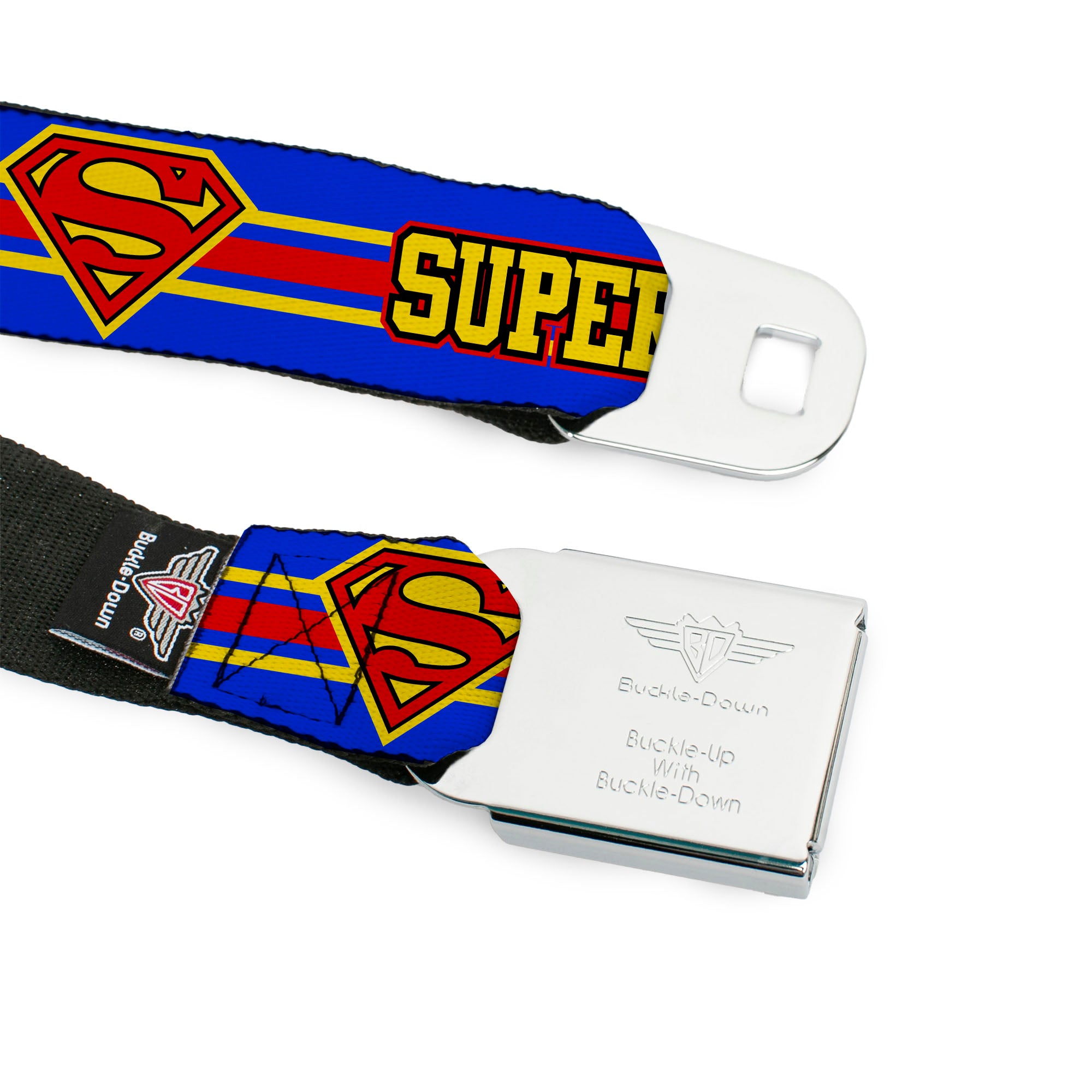 Superman Full Color Blue Seatbelt Belt - SUPERMAN/Shield Stripe Blue/Yellow/Red Webbing Seatbelt Belts DC Comics