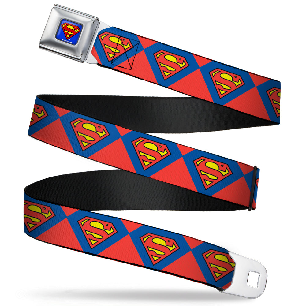 Superman Full Color Blue Seatbelt Belt - Superman Shield Diamond Outline Red/Blue/Yellow Webbing Seatbelt Belts DC Comics