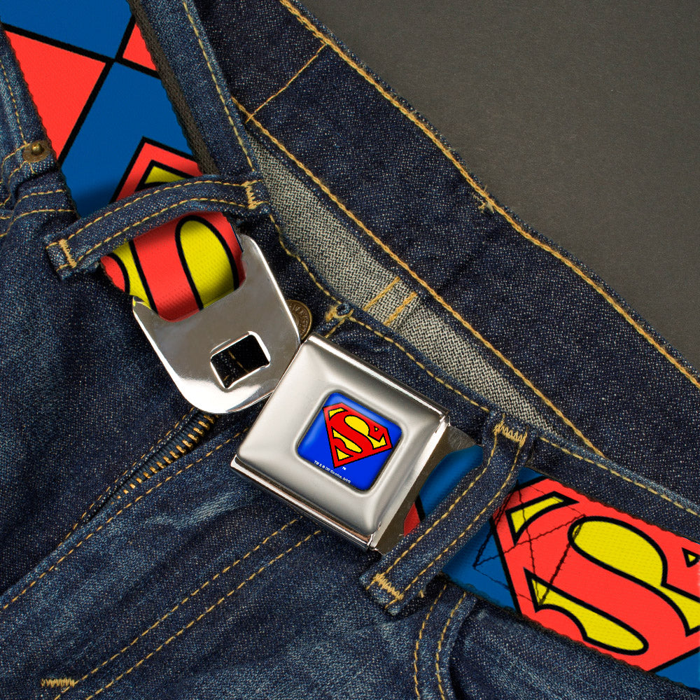 Superman Full Color Blue Seatbelt Belt - Superman Shield CLOSE-UP Blue/Red/Yellow Webbing Seatbelt Belts DC Comics