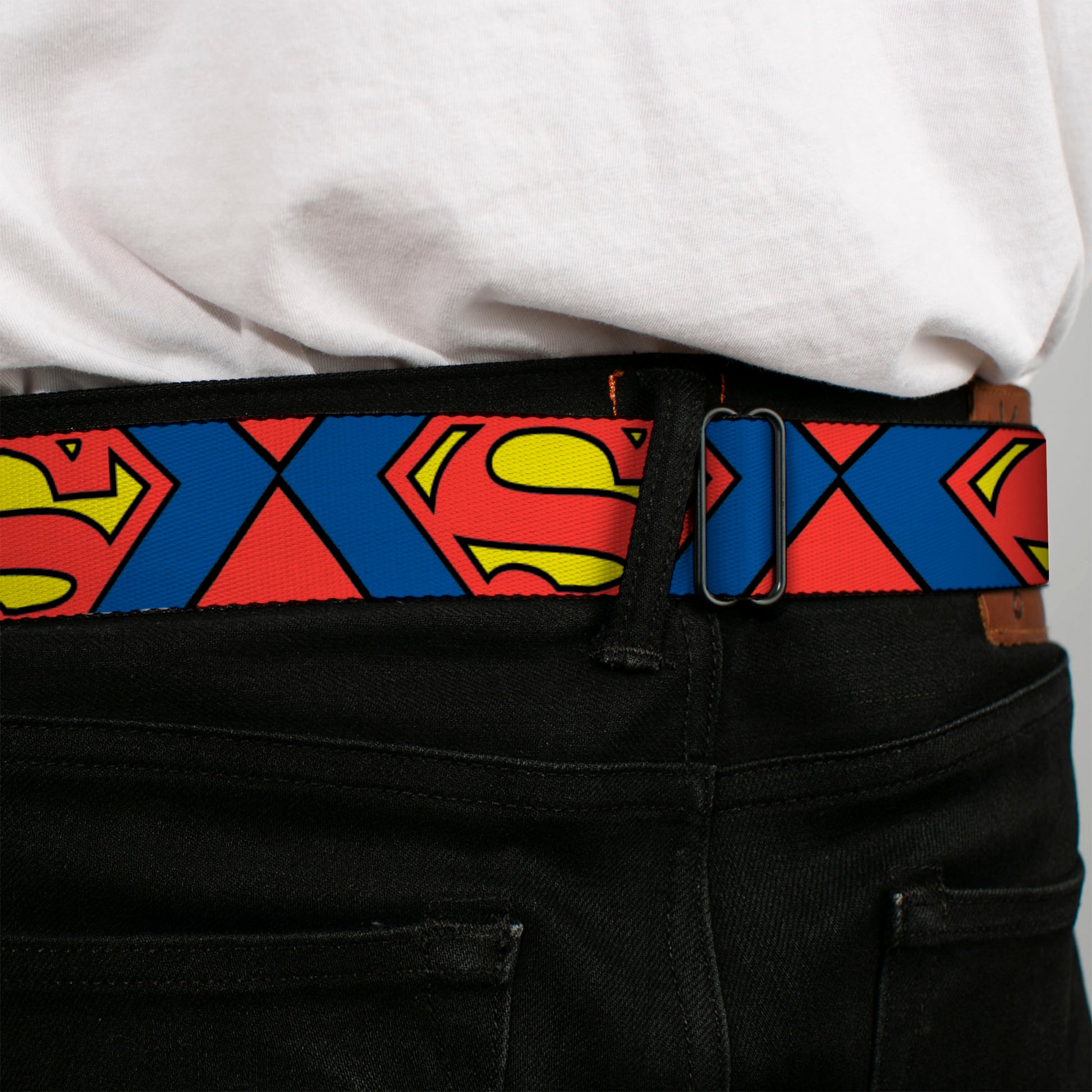 Superman Full Color Blue Seatbelt Belt - Superman Shield CLOSE-UP Blue/Red/Yellow Webbing Seatbelt Belts DC Comics