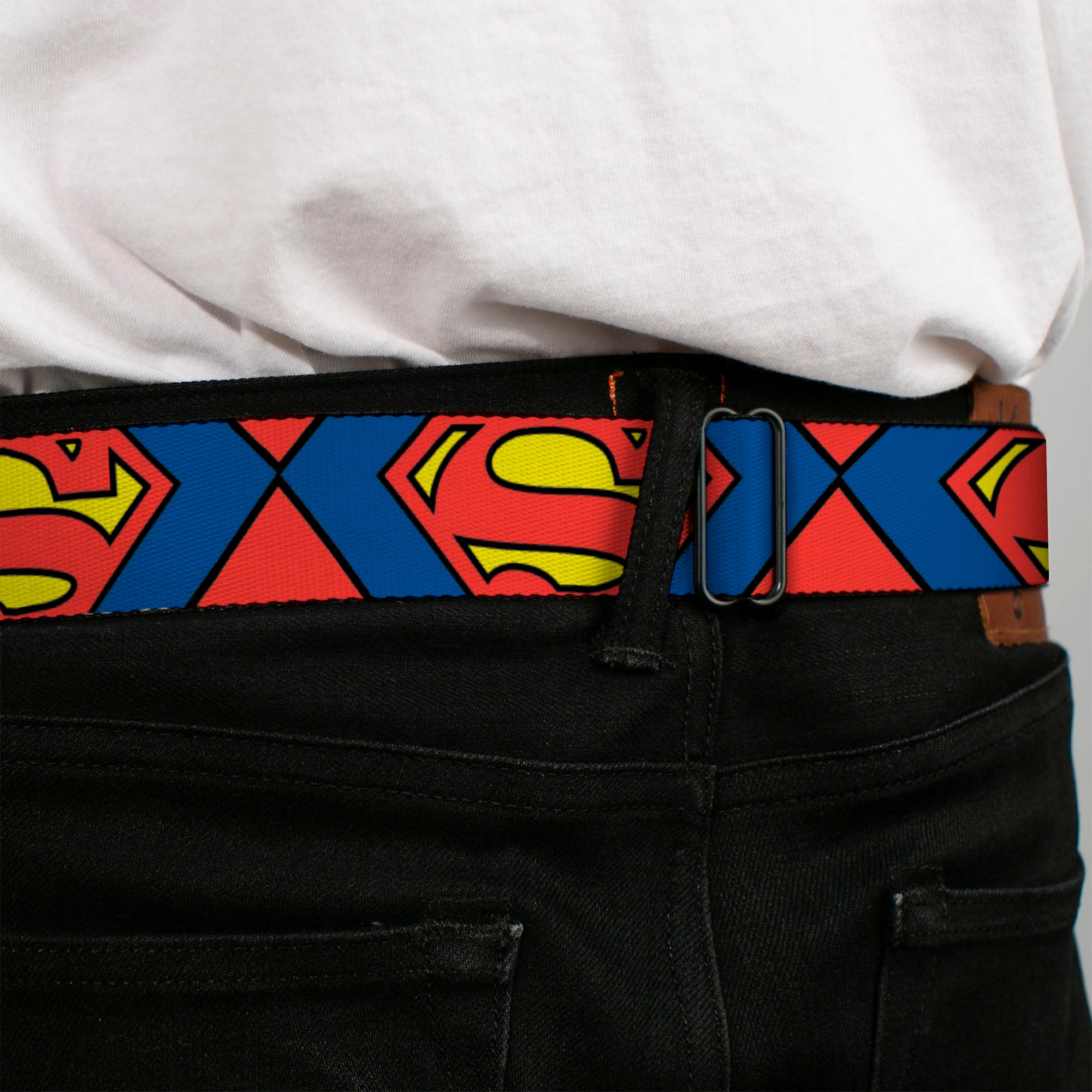 Superman Full Color Blue Seatbelt Belt - Superman Shield CLOSE-UP Blue/Red/Yellow Webbing Seatbelt Belts DC Comics
