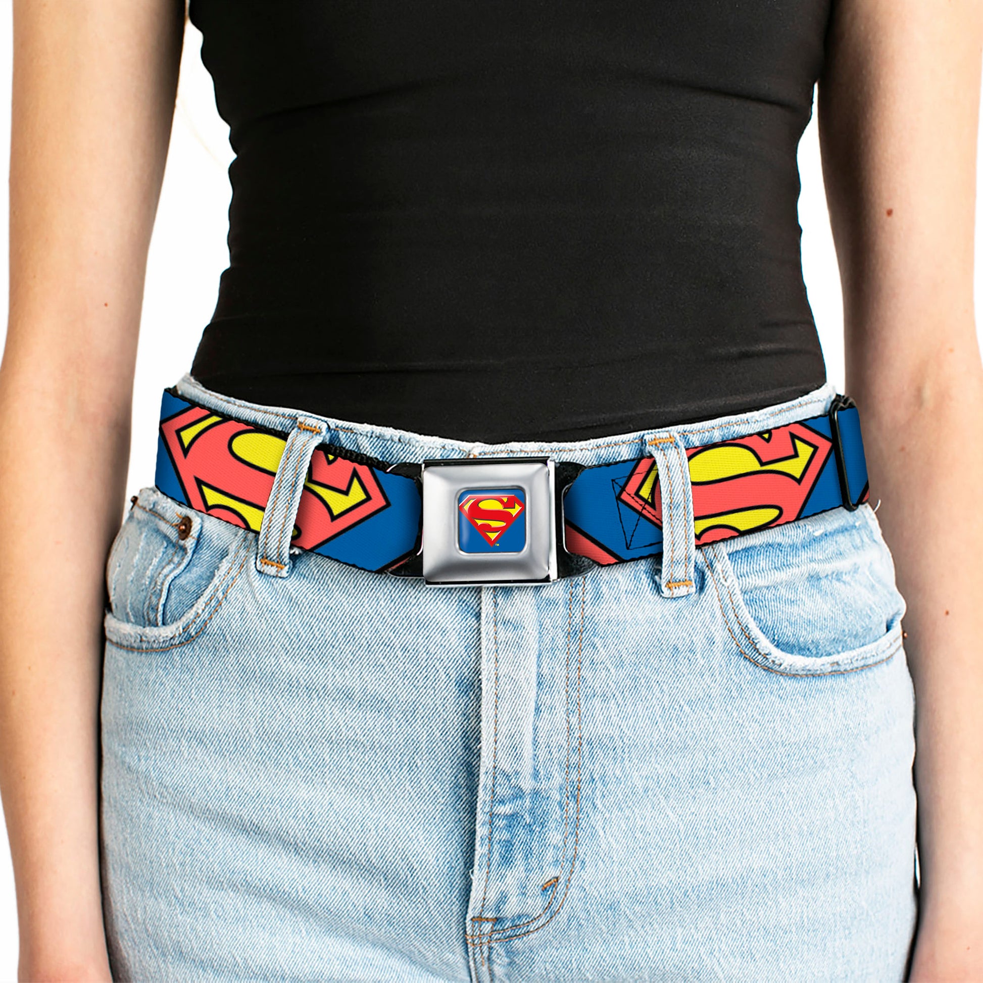 Superman Full Color Blue Seatbelt Belt - Superman Shield CLOSE-UP Blue/Red/Yellow Webbing Seatbelt Belts DC Comics