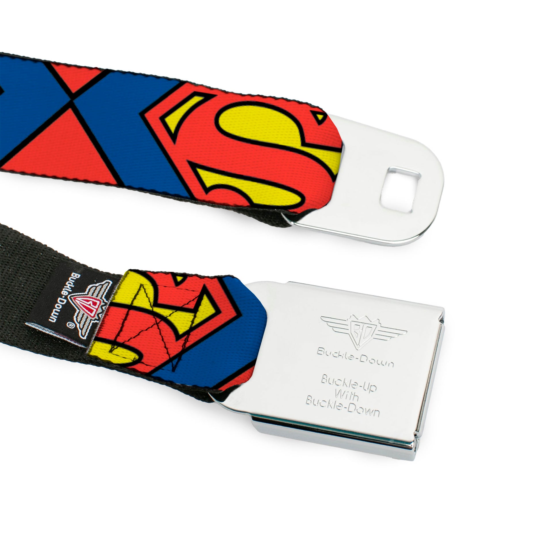 Superman Full Color Blue Seatbelt Belt - Superman Shield CLOSE-UP Blue/Red/Yellow Webbing Seatbelt Belts DC Comics