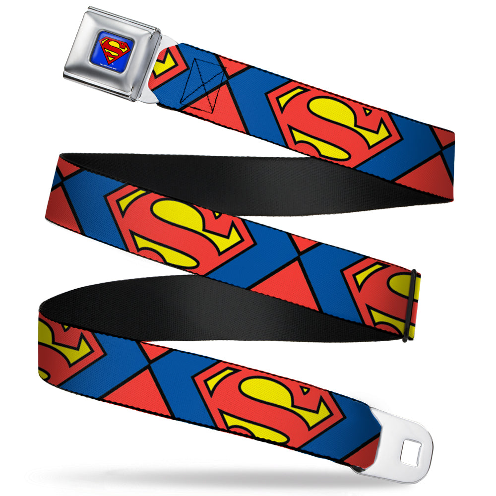 Superman Full Color Blue Seatbelt Belt - Superman Shield CLOSE-UP Blue/Red/Yellow Webbing Seatbelt Belts DC Comics