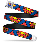 Superman Full Color Blue Seatbelt Belt - Superman Shield CLOSE-UP Blue/Red/Yellow Webbing Seatbelt Belts DC Comics