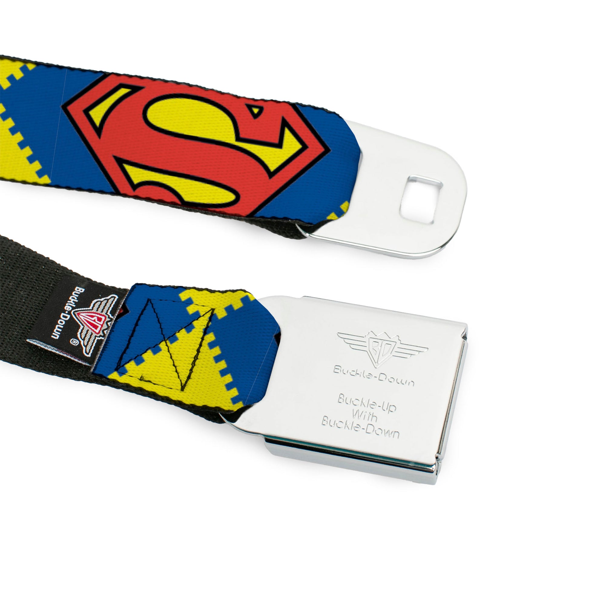 Superman Full Color Blue Seatbelt Belt - Jagged Superman Shield CLOSE-UP Yellow/Blue/Red Webbing Seatbelt Belts DC Comics