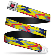 Superman Shadow Shield Full Color Black/Red/Yellow Seatbelt Belt - Superman Camo Yellow/Red/Blue/Gray Webbing Seatbelt Belts DC Comics