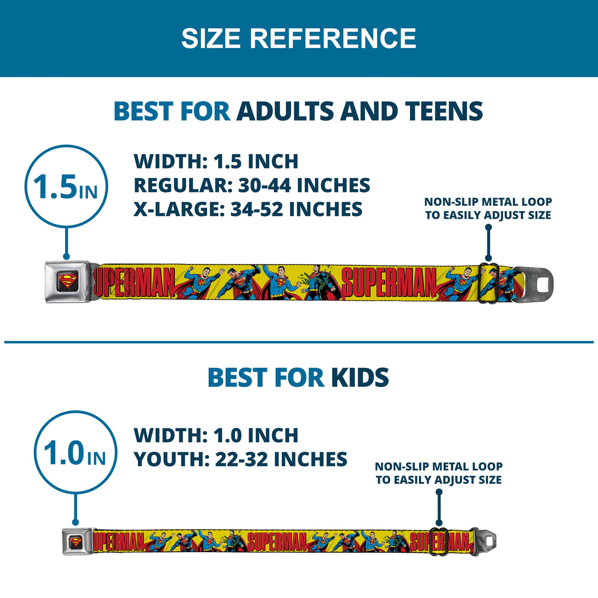 Superman Shield Logo Full Color Black Seatbelt Belt - SUPERMAN Pose Quotes and Icons Collage Yellow/Multi Color Webbing Seatbelt Belts DC Comics