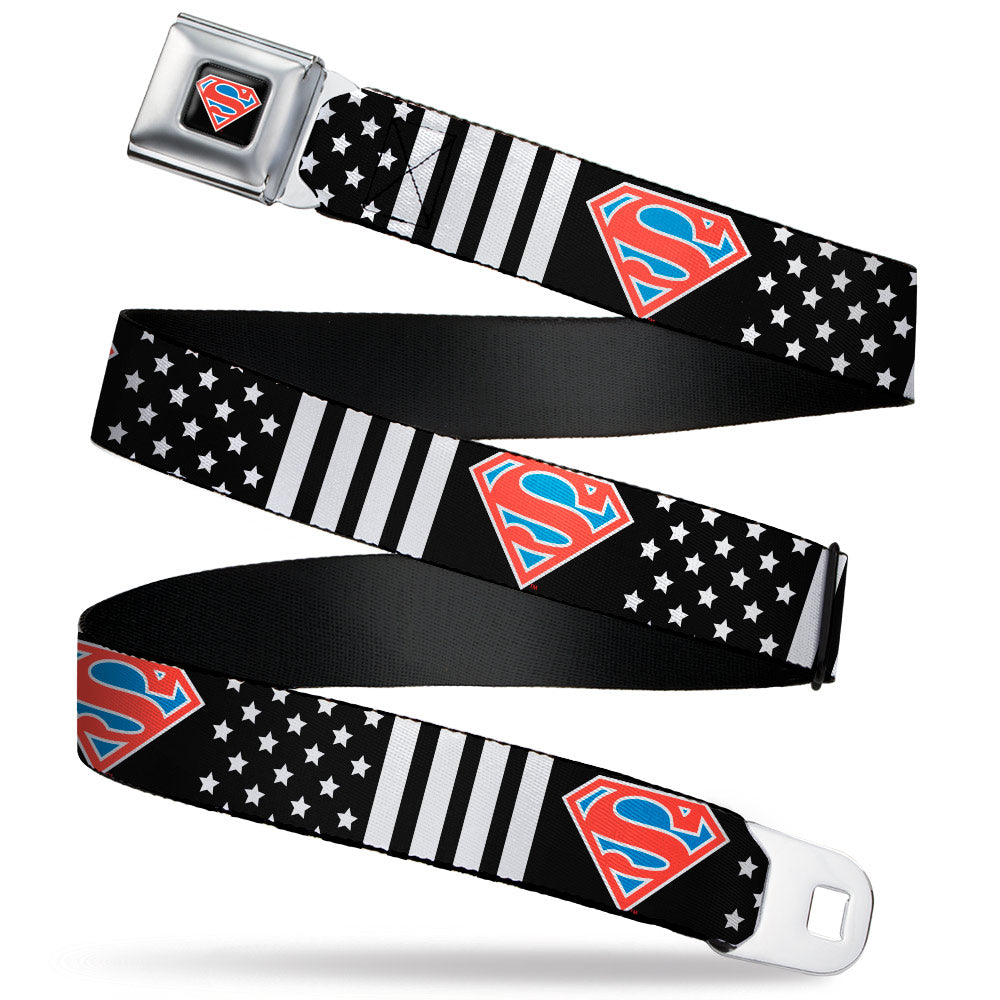 Superman Shield Full Color Black/White/Red/Blue Seatbelt Belt - Superman Shield Americana Stars and Stripes Black/White/Red/Blue Webbing Seatbelt Belts DC Comics