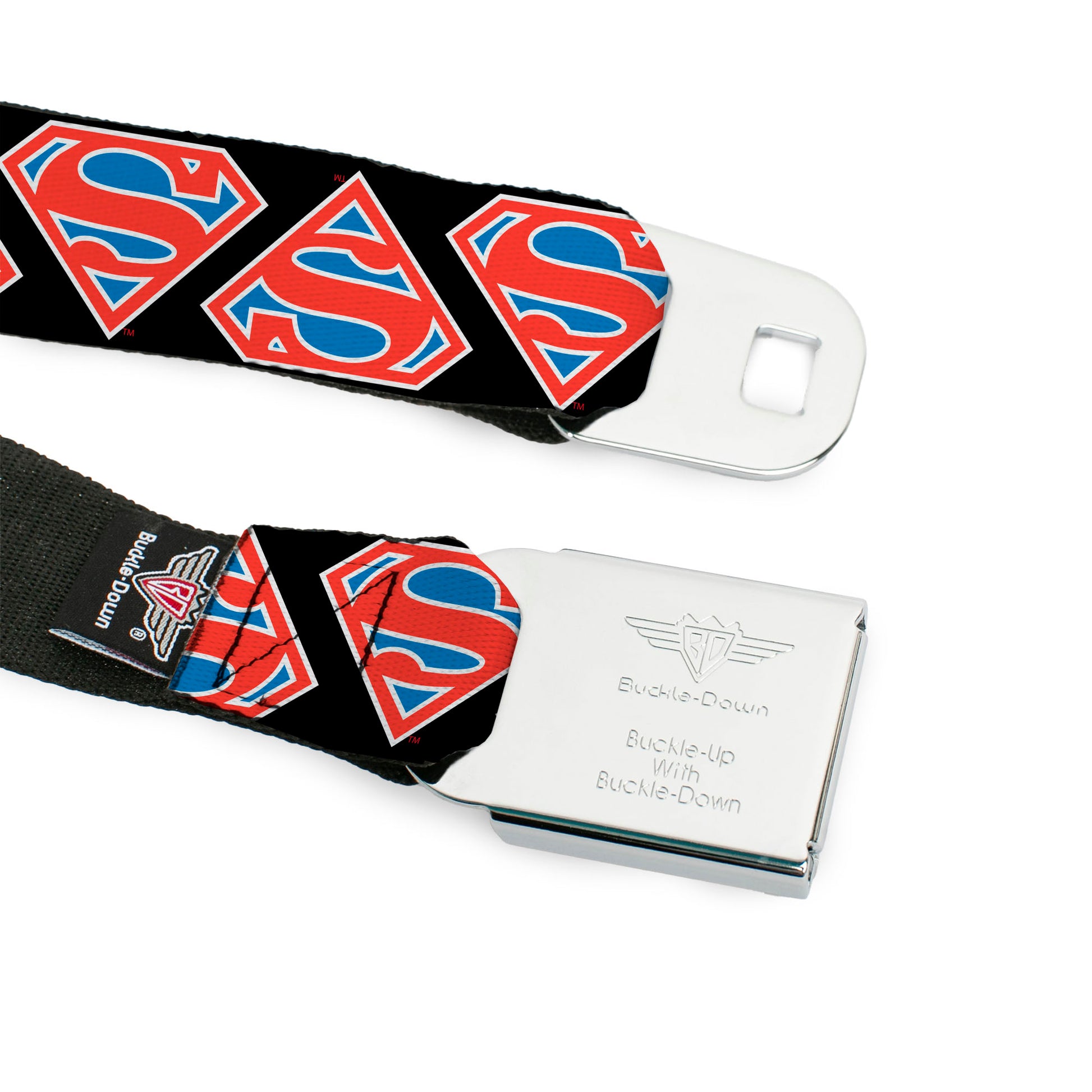 Superman Shield Full Color Black/White/Red/Blue Seatbelt Belt - Superman Shield Flip Americana Black/White/Red/Blue Webbing Seatbelt Belts DC Comics