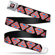 Superman Shield Full Color Black/White/Red/Blue Seatbelt Belt - Superman Shield Flip Americana Black/White/Red/Blue Webbing Seatbelt Belts DC Comics