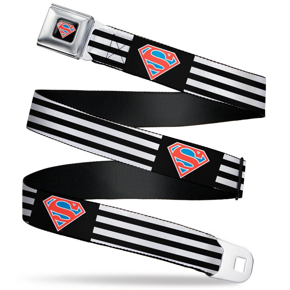 Superman Shield Full Color Black/White/Red/Blue Seatbelt Belt - Superman Shield Flip Americana Stripes Black/White/Red/Blue Webbing Seatbelt Belts DC Comics