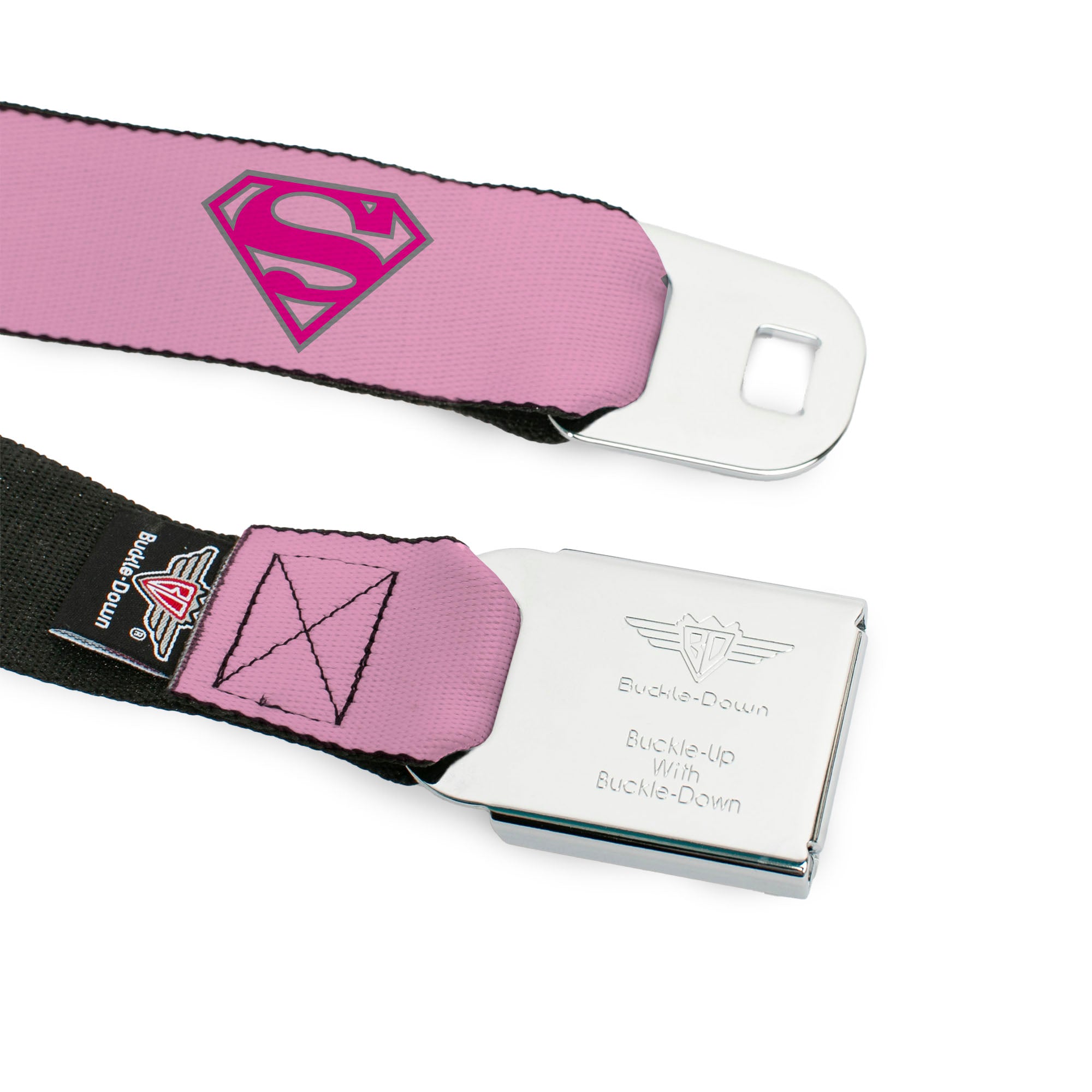 Superman Full Color Pink Seatbelt Belt - Superman Shield Pink Webbing Seatbelt Belts DC Comics