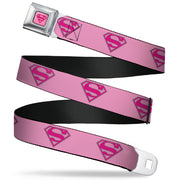 Superman Full Color Pink Seatbelt Belt - Superman Shield Pink Webbing Seatbelt Belts DC Comics