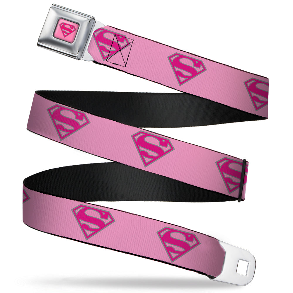Superman Full Color Pink Seatbelt Belt - Superman Shield Pink Webbing Seatbelt Belts DC Comics