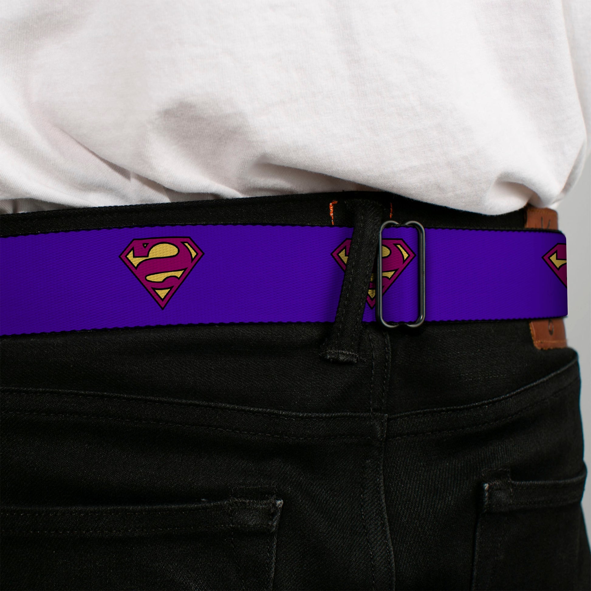 Bizzaro Logo Full Color Blue Seatbelt Belt - Bizzaro Logo w/Bizzaro Pose Webbing Seatbelt Belts DC Comics