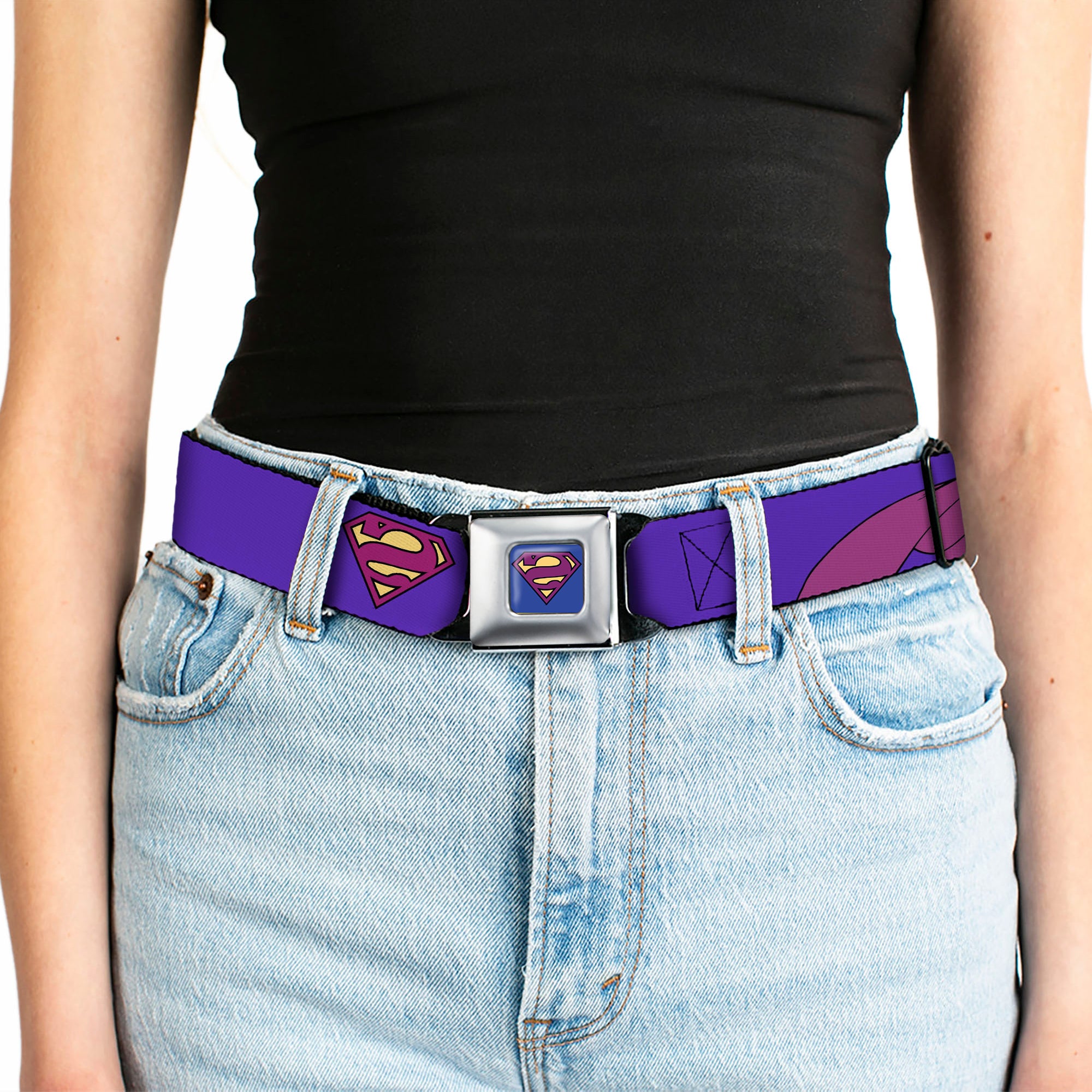 Bizzaro Logo Full Color Blue Seatbelt Belt - Bizzaro Logo w/Bizzaro Pose Webbing Seatbelt Belts DC Comics