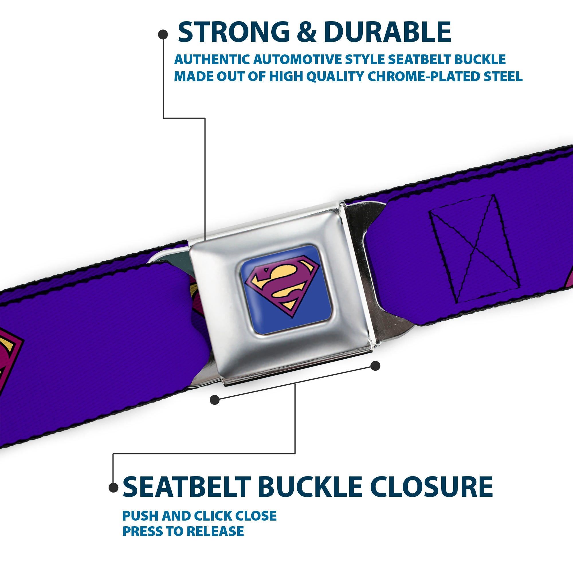 Bizzaro Logo Full Color Blue Seatbelt Belt - Bizzaro Logo w/Bizzaro Pose Webbing Seatbelt Belts DC Comics