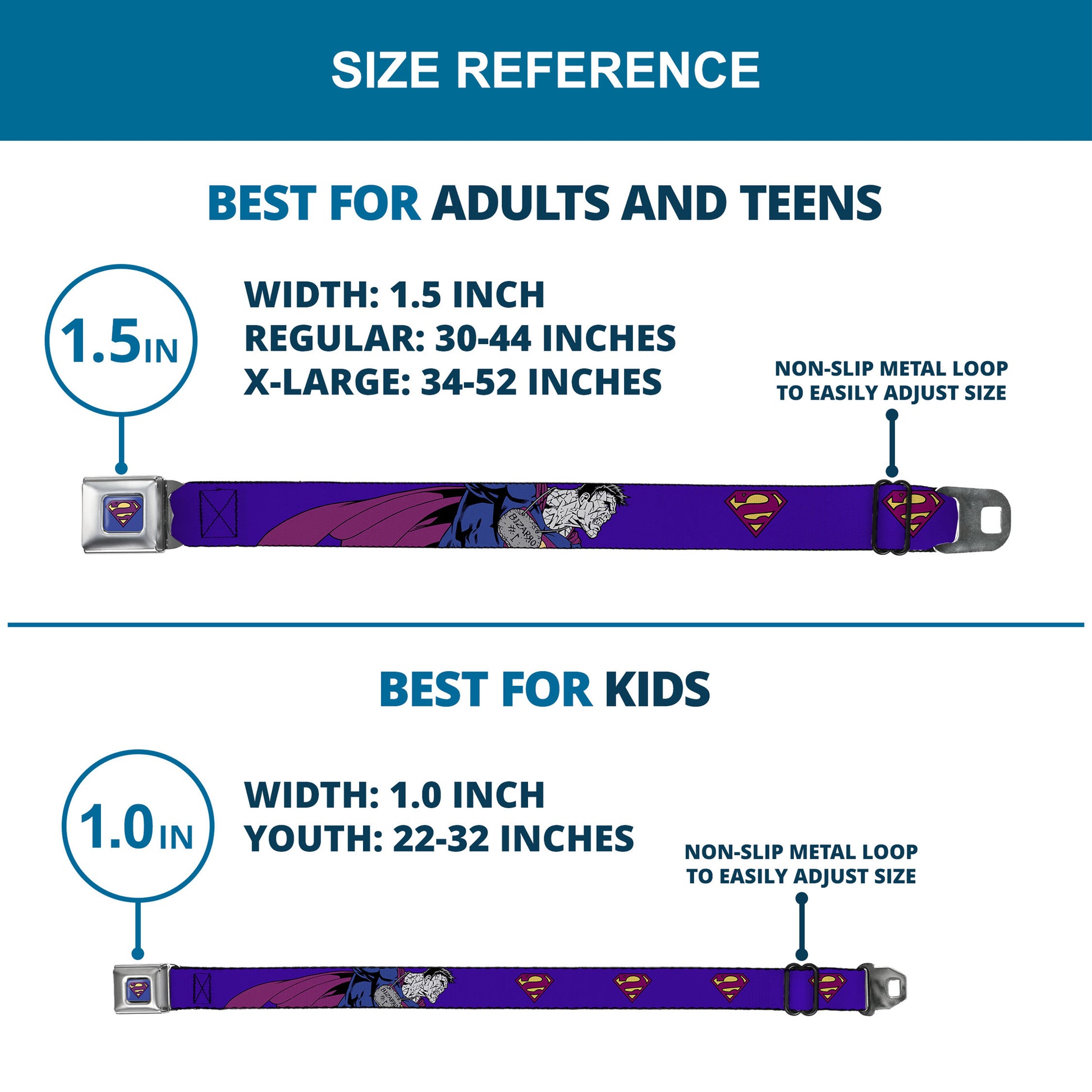 Bizzaro Logo Full Color Blue Seatbelt Belt - Bizzaro Logo w/Bizzaro Pose Webbing Seatbelt Belts DC Comics