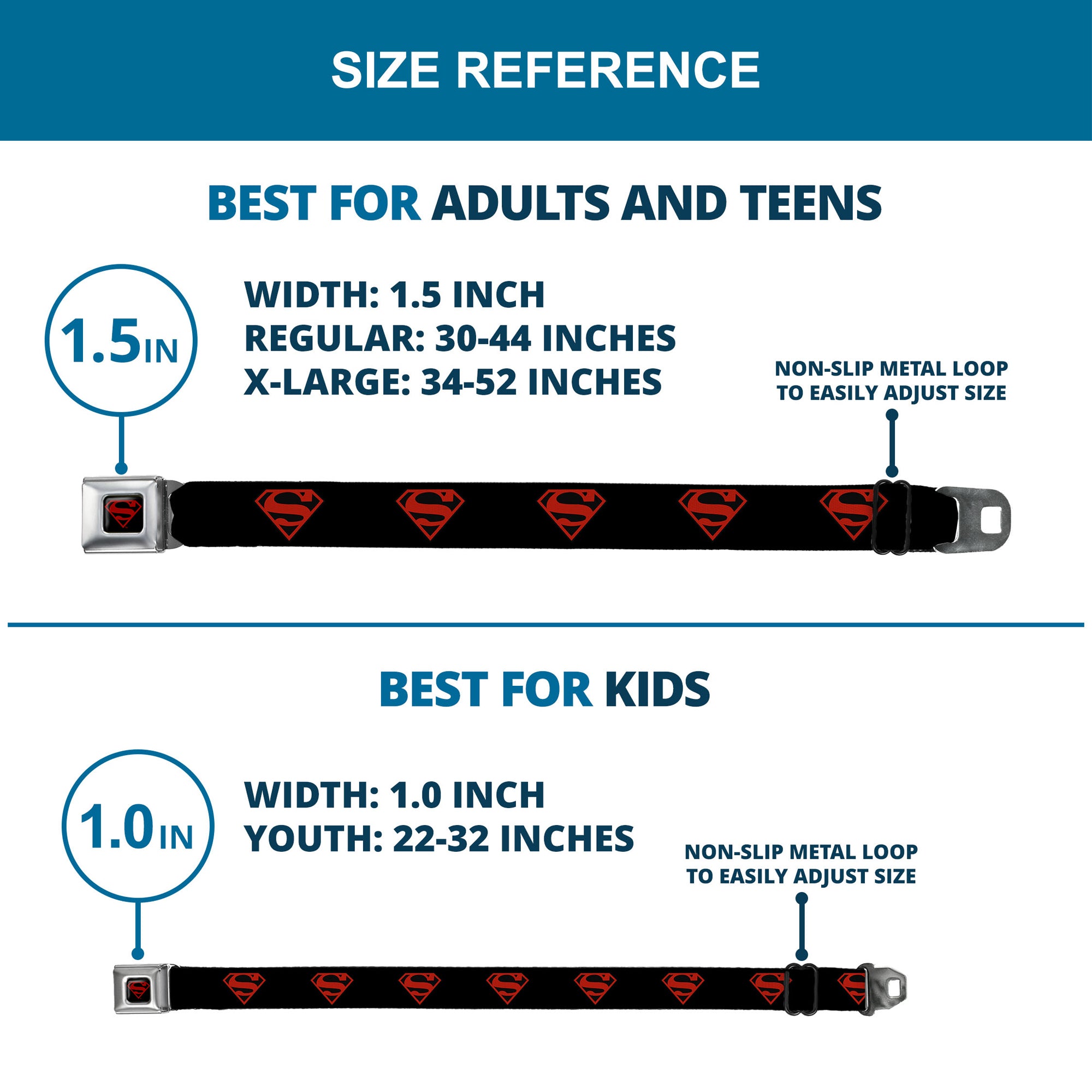 Superboy Shield Full Color Black/Red Seatbelt Belt - Superboy Shield Black/Red Webbing Seatbelt Belts DC Comics