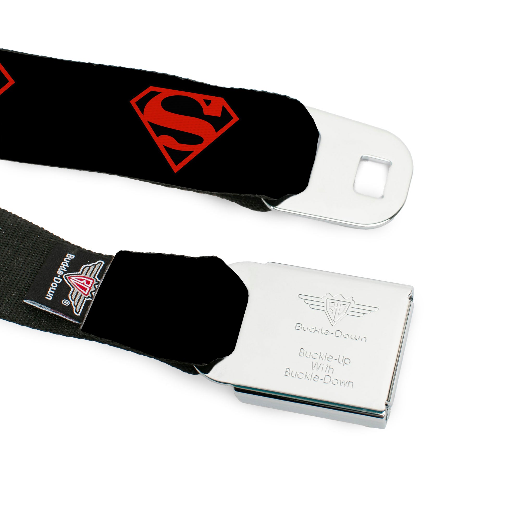 Superboy Shield Full Color Black/Red Seatbelt Belt - Superboy Shield Black/Red Webbing Seatbelt Belts DC Comics