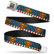 Superman Shield Full Color Americana Blue Seatbelt Belt - Superman Shield Americana Red/White/Blue/Yellow Webbing Seatbelt Belts DC Comics