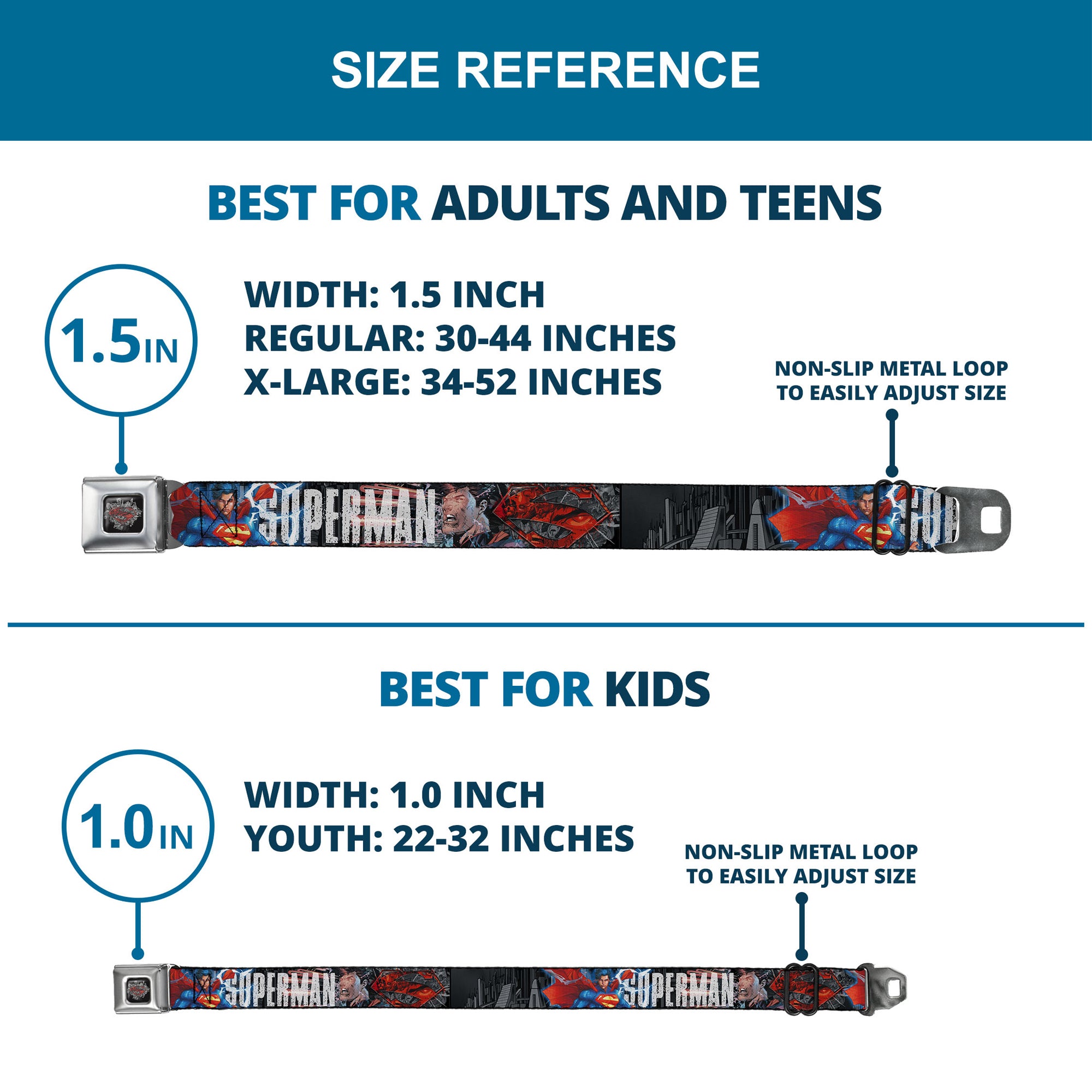 Superman Shield Comics Scenes Stacked Full Color Black Grays Red Seatbelt Belt - New 52 SUPERMAN Poses/Shield/Comic Scenes Stacked Webbing Seatbelt Belts DC Comics