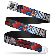 Superman Shield Comics Scenes Stacked Full Color Black Grays Red Seatbelt Belt - New 52 SUPERMAN Poses/Shield/Comic Scenes Stacked Webbing Seatbelt Belts DC Comics