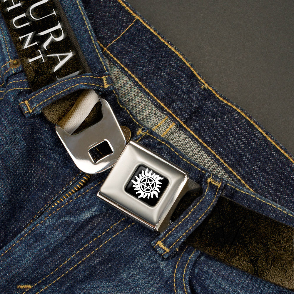 Winchester Logo Full Color Black White Seatbelt Belt - SUPERNATURAL-JOIN THE HUNT/White Snake Webbing Seatbelt Belts Supernatural