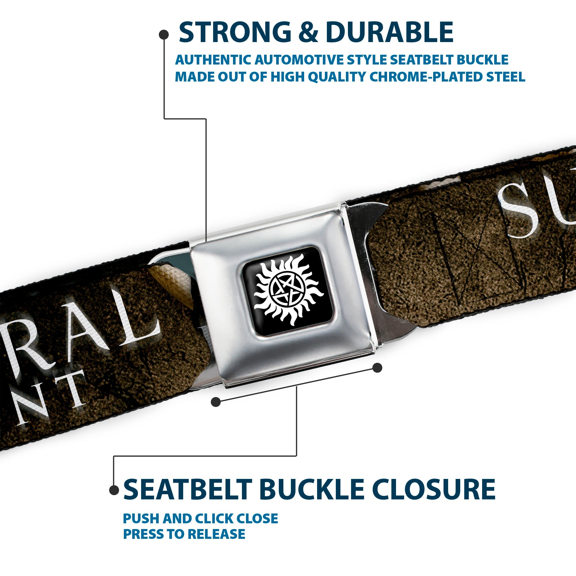 Winchester Logo Full Color Black White Seatbelt Belt - SUPERNATURAL-JOIN THE HUNT/White Snake Webbing Seatbelt Belts Supernatural