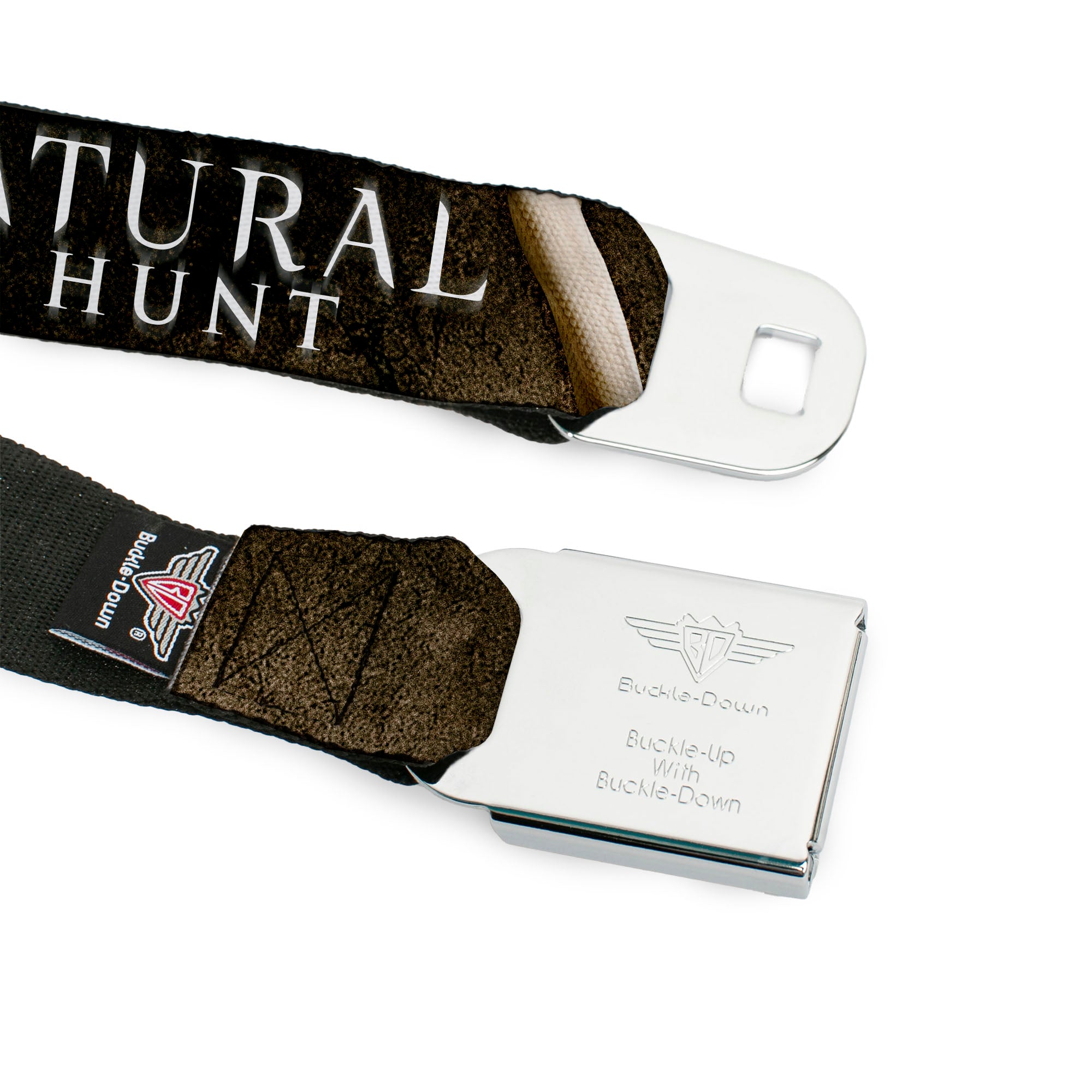 Winchester Logo Full Color Black White Seatbelt Belt - SUPERNATURAL-JOIN THE HUNT/White Snake Webbing Seatbelt Belts Supernatural