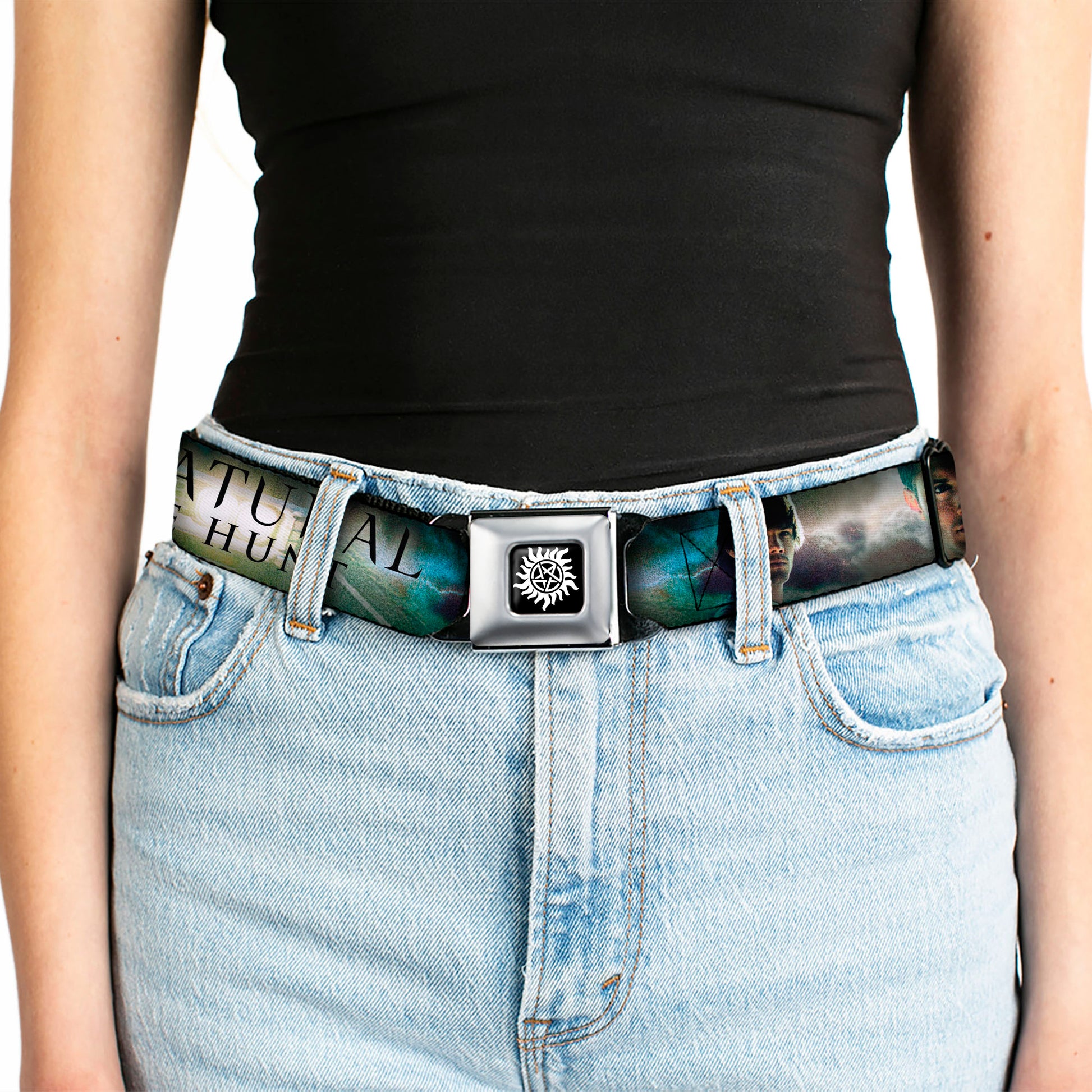 Winchester Logo Full Color Black White Seatbelt Belt - SUPERNATURAL-JOIN THE HUNT/Winchester Brothers Clouds Webbing Seatbelt Belts Supernatural