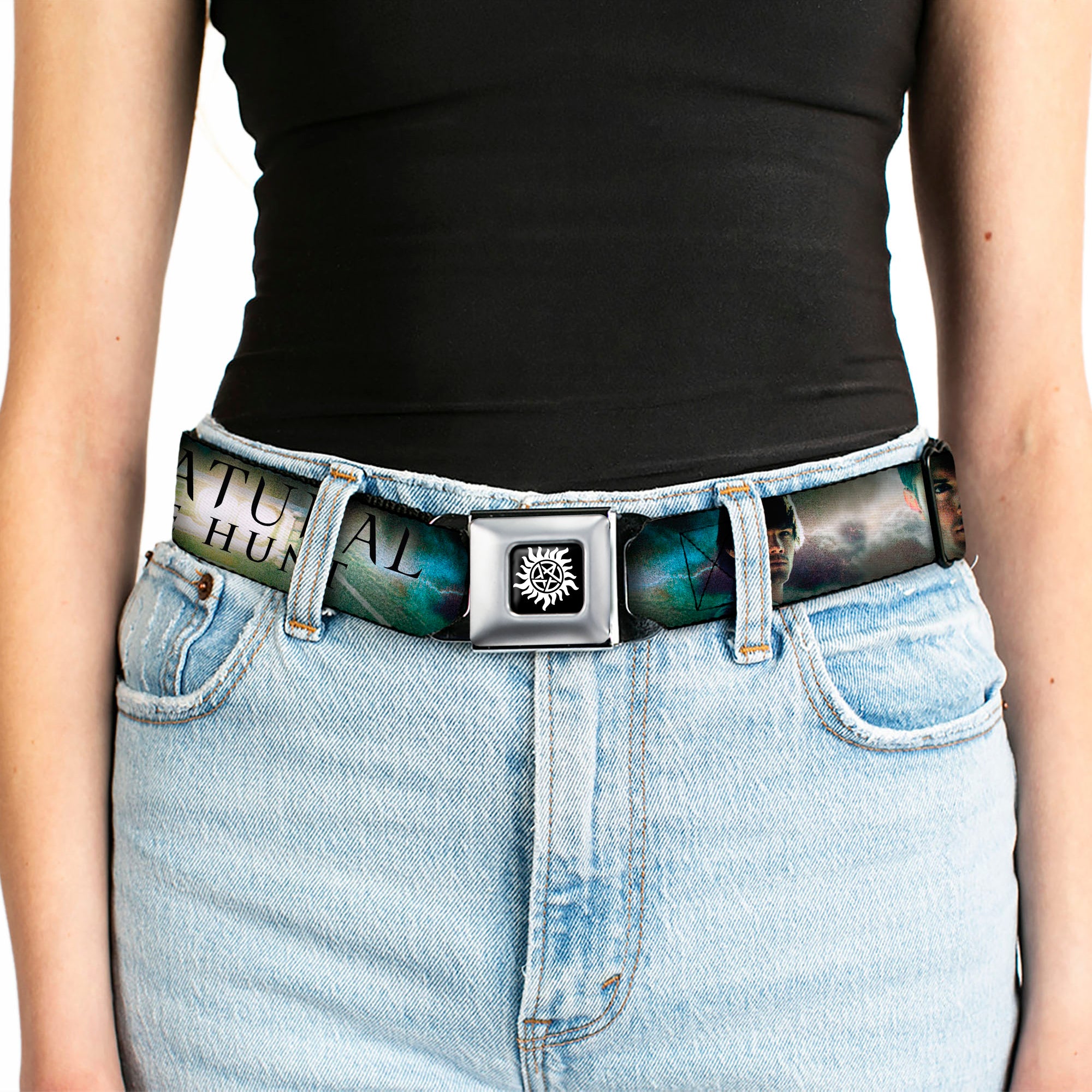 Winchester Logo Full Color Black White Seatbelt Belt - SUPERNATURAL-JOIN THE HUNT/Winchester Brothers Clouds Webbing Seatbelt Belts Supernatural