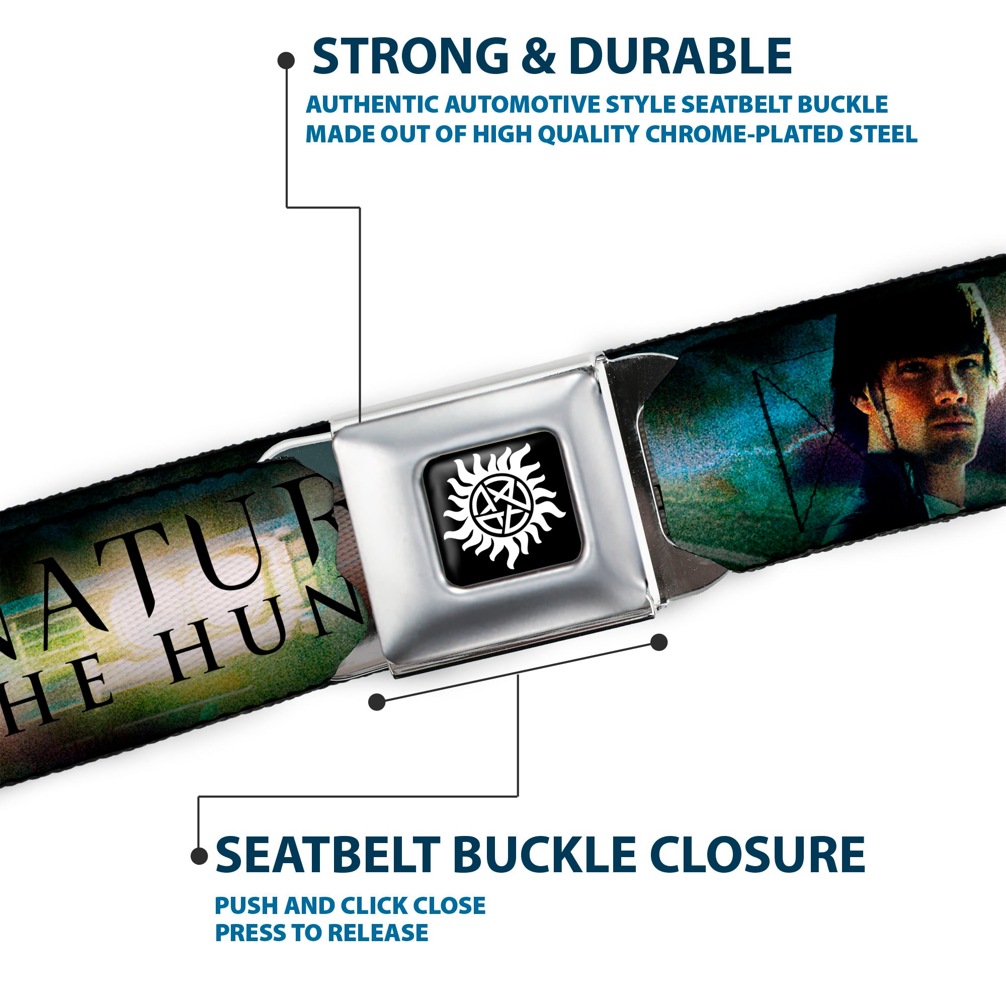 Winchester Logo Full Color Black White Seatbelt Belt - SUPERNATURAL-JOIN THE HUNT/Winchester Brothers Clouds Webbing Seatbelt Belts Supernatural