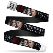 Winchester Logo Full Color Black White Seatbelt Belt - Winchester Brothers Faces CLOSE-UP & Logo Webbing Seatbelt Belts Supernatural