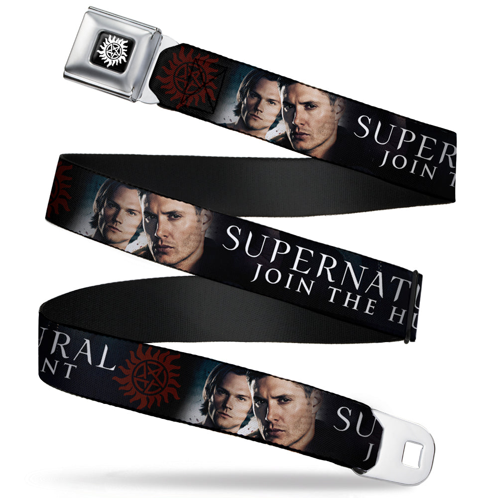Winchester Logo Full Color Black White Seatbelt Belt - Winchester Brothers Faces CLOSE-UP & Logo Webbing Seatbelt Belts Supernatural