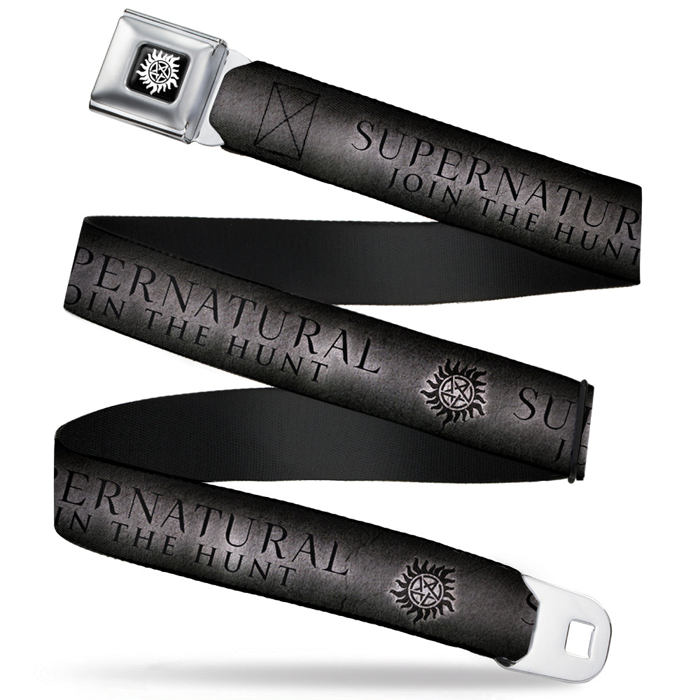 Winchester Logo Full Color Black White Seatbelt Belt - SUPERNATURAL-JOIN THE HUNT/Winchester Pentagram Grays/Black Webbing Seatbelt Belts Supernatural
