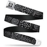 Winchester Logo Full Color Black White Seatbelt Belt - Supernatural Devil's Trap Pentagrams Grays/Black/White Webbing Seatbelt Belts Supernatural