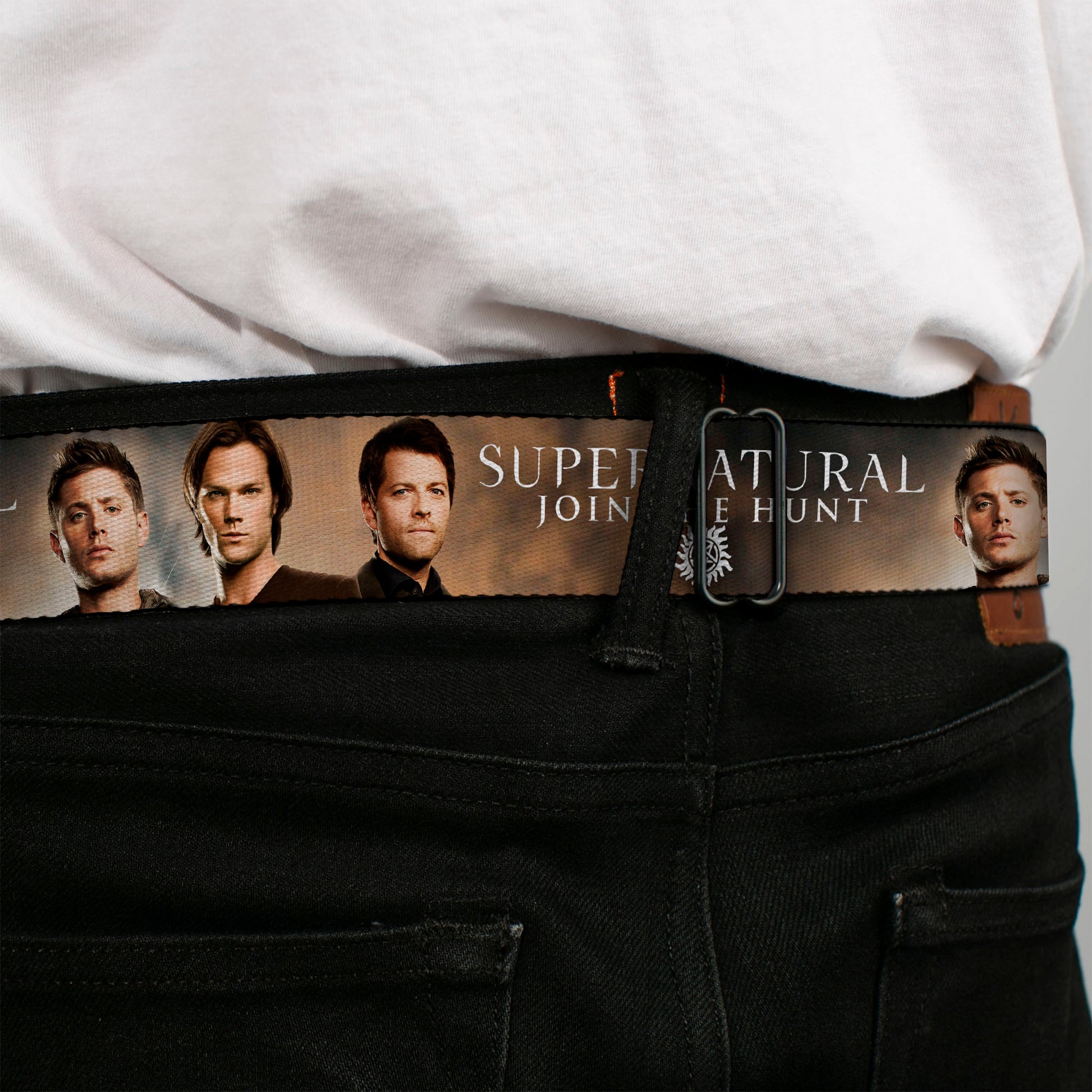 Winchester Logo Full Color Black White Seatbelt Belt - Dean, Sam & Castiel SUPERNATURAL JOIN THE HUNT Webbing Seatbelt Belts Supernatural