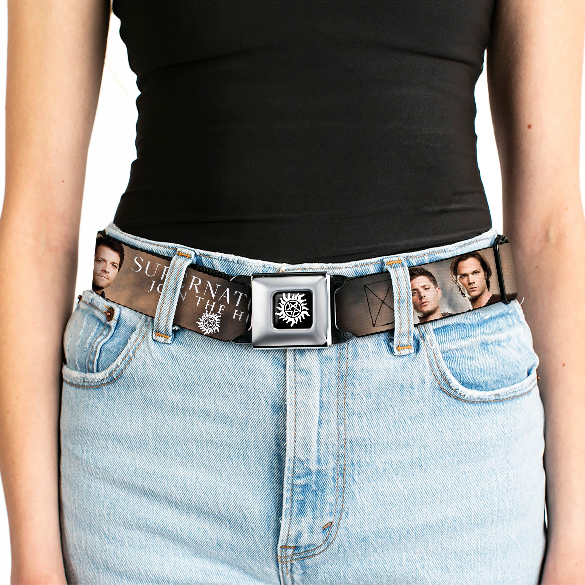 Winchester Logo Full Color Black White Seatbelt Belt - Dean, Sam & Castiel SUPERNATURAL JOIN THE HUNT Webbing Seatbelt Belts Supernatural