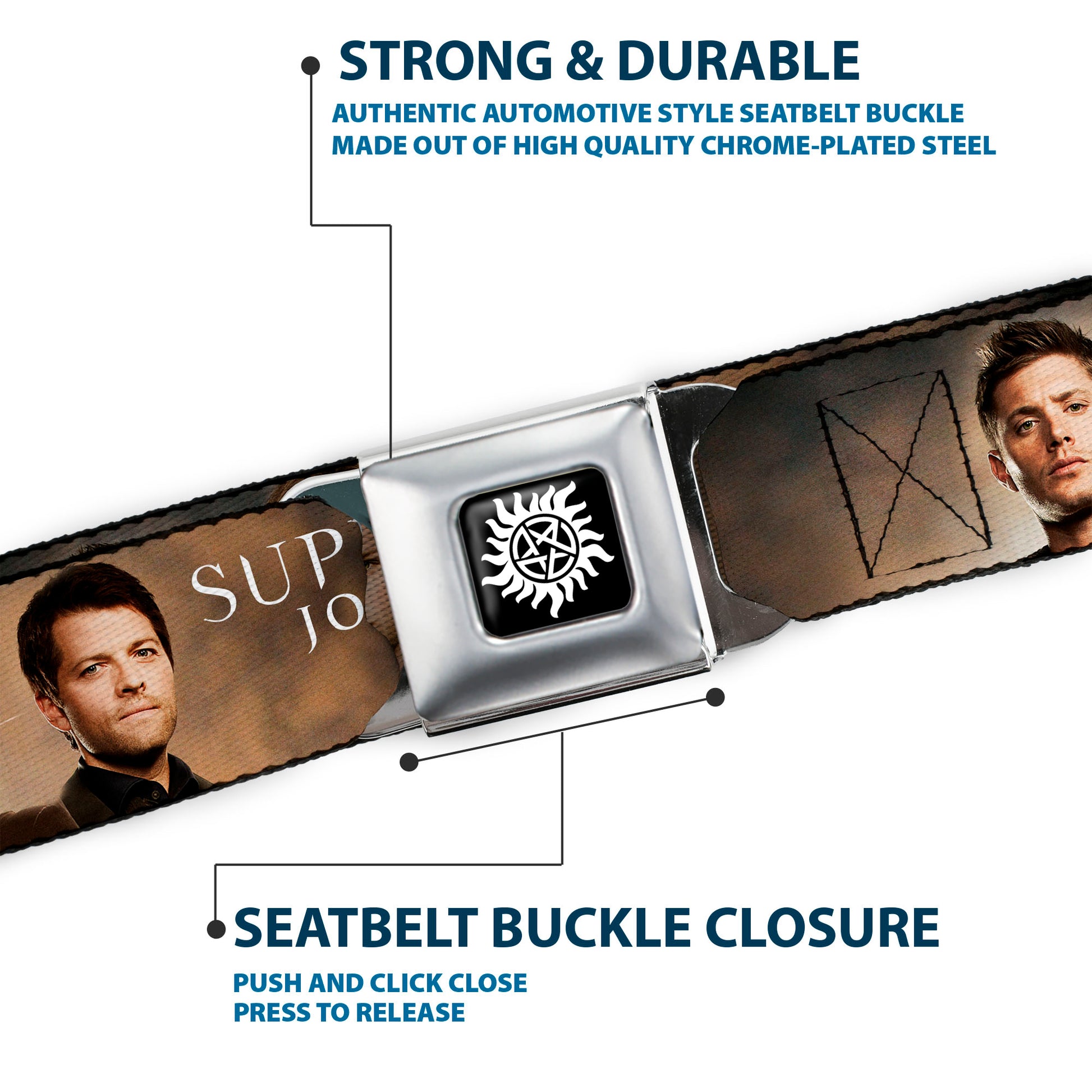 Winchester Logo Full Color Black White Seatbelt Belt - Dean, Sam & Castiel SUPERNATURAL JOIN THE HUNT Webbing Seatbelt Belts Supernatural