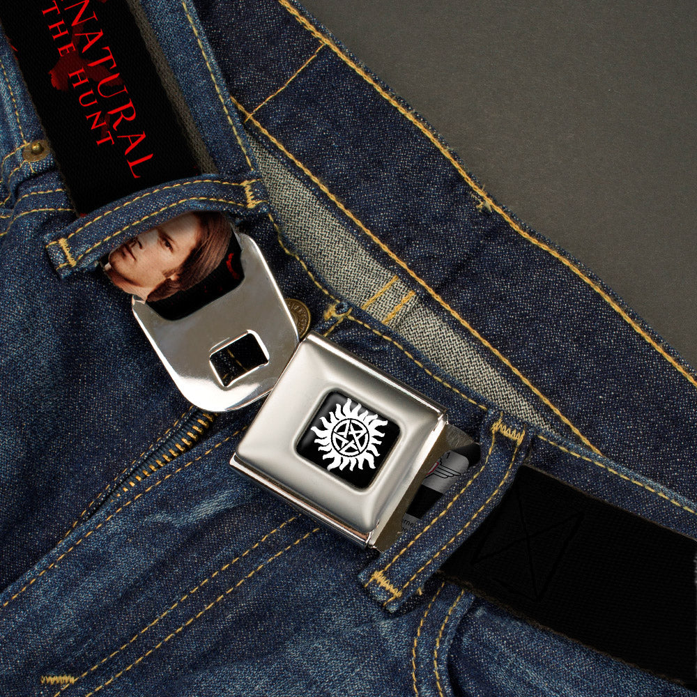 Winchester Logo Full Color Black White Seatbelt Belt - SUPERNATURAL-WINCHESTER BROS. SCREW DESTINY/Pose Black/Red/White Webbing Seatbelt Belts Supernatural