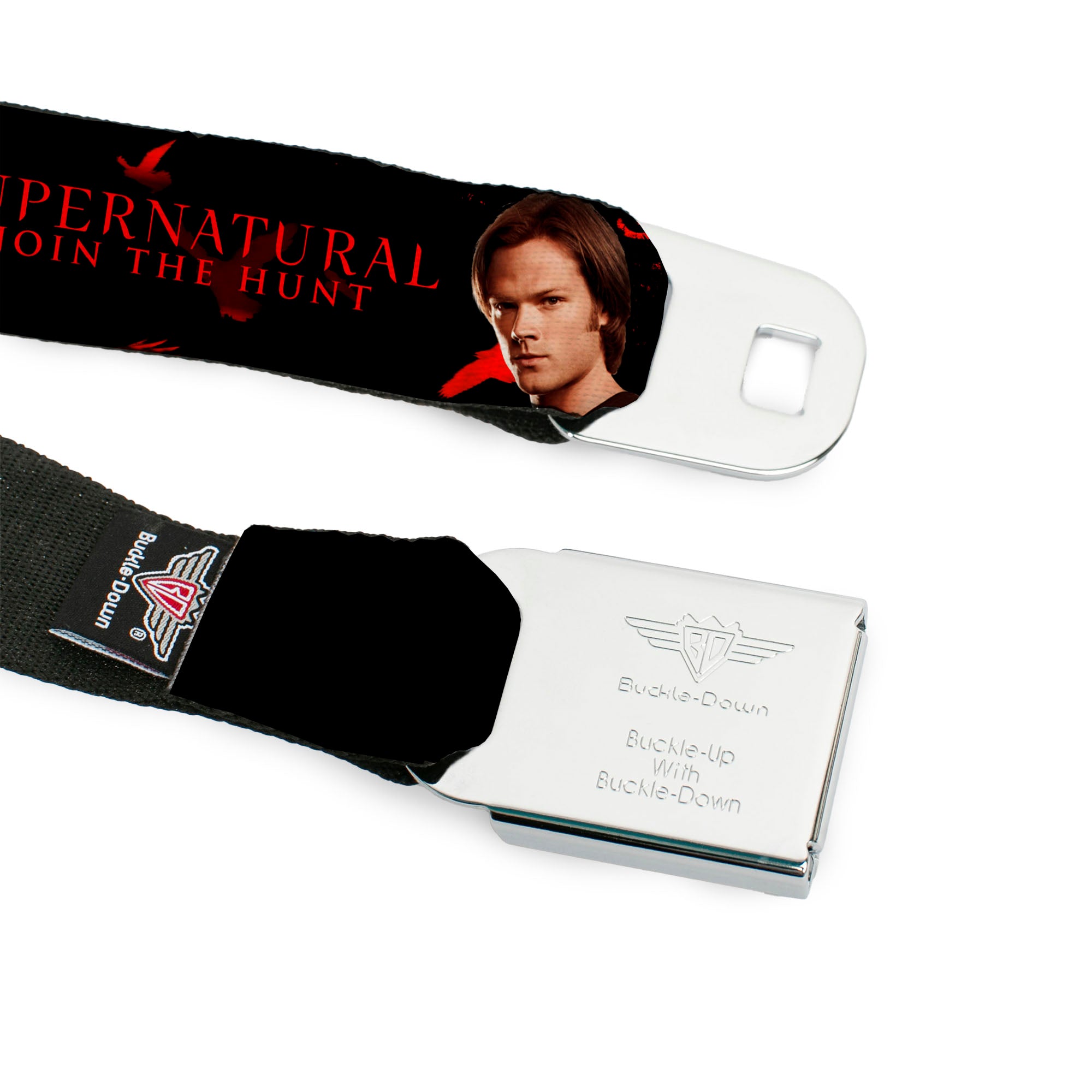 Winchester Logo Full Color Black White Seatbelt Belt - SUPERNATURAL-WINCHESTER BROS. SCREW DESTINY/Pose Black/Red/White Webbing Seatbelt Belts Supernatural