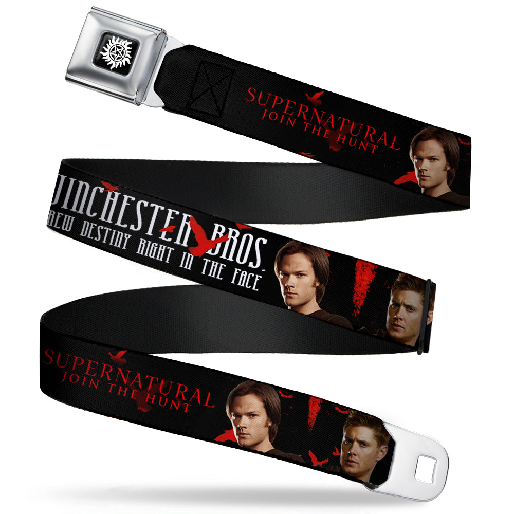 Winchester Logo Full Color Black White Seatbelt Belt - SUPERNATURAL-WINCHESTER BROS. SCREW DESTINY/Pose Black/Red/White Webbing Seatbelt Belts Supernatural